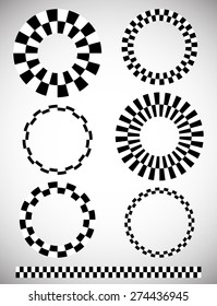 Different checkered (chequered) elements. Vector. Art brush template included.