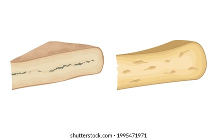 Different Cheese as Dairy Product Made from Milk Vector Set