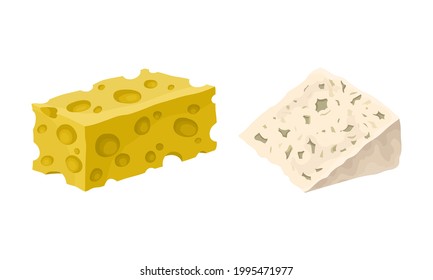 Different Cheese as Dairy Product Made from Milk Vector Set