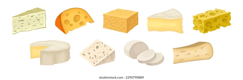 Different Cheese as Dairy Product Made from Milk Vector Set