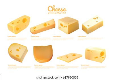 Different cheeses isolated on white background. Cheese set.