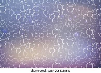 A lot of different chemical nucleobases formules on blurred purple, scientific faded background