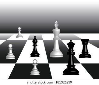 different chess pieces on a gray background