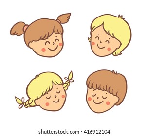 Different children's faces. Beautiful greeting card in vector