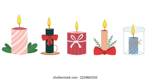 Diferentes velas de Navidad ardiendo. Ilustración del vector