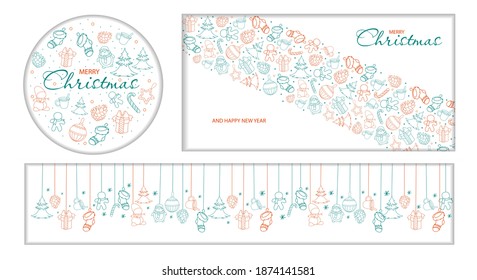 Different Christmas greeting card 2021. Christmas card, Christmas symbols on a white background. Winter elements for Christmas. Vector illustration