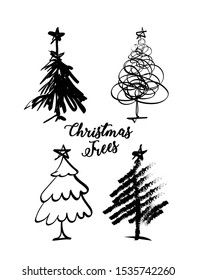 Different Christmas tree set isolated on white background, vector illustration. For greeting card, invitation, banner, web design.