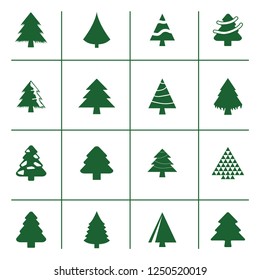 Different Christmas tree set, vector illustration. Can be used for greeting card, invitation, banner, web design. 16 icons