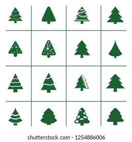 Different Christmas tree set, vector illustration. Can be used for greeting card, invitation, banner, web design. 16 icons