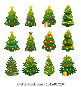 Christmas Tree Icon Collection Vector Illustration Stock Vector ...