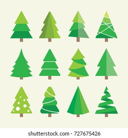 Different Christmas tree set, vector illustration