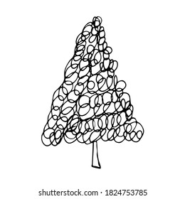 Diferentes árboles de Navidad. Líneas negras en un fondo blanco.Ilustración vectorial.