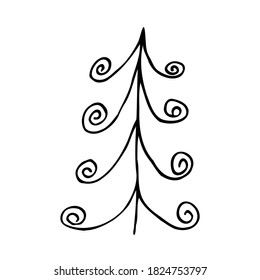 Different Christmas trees. Black lines on a white background.Vector illustration.