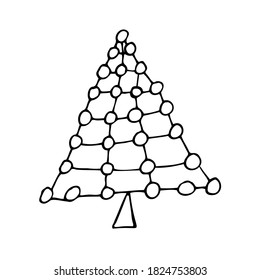 Different Christmas trees. Black lines on a white background.Vector illustration.
