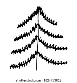 Different Christmas trees. Black lines on a white background.Vector illustration.
