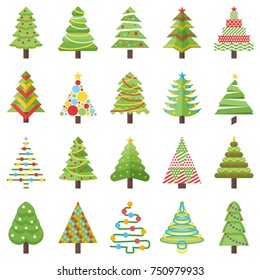 Different Christmas trees set. Includes Made from paper, garland, circles, etc.