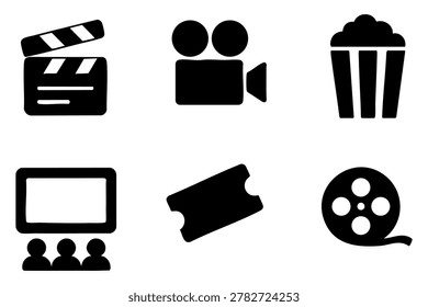 Different cinema silhouette icons set simple design