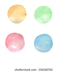 Different circle hand-painted watercolor. Abstraction background. Watercolor hand painted circle shape design elements