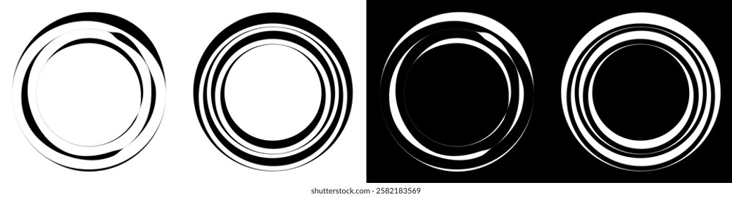 Different circle shapes. Modern geometric circles. Round and waves shapes