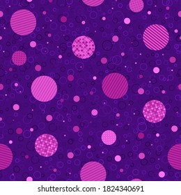 different circles. geometric shapes. vector seamless pattern. pink purple repetitive background. fabric swatch. wrapping paper. continuous print. design element for textile, apparel, decor, phone case