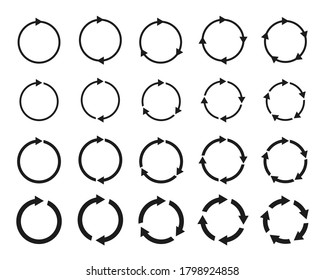 Different circular arrows of black color, different thickness