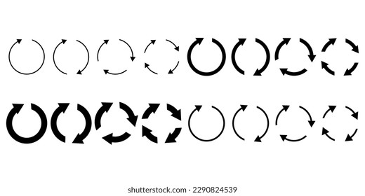 different circular arrows of black color, different thickness. Vector illustration. - Shutterstock ID 2290824539
