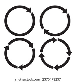 Diferentes flechas circulares de color negro, de diferente espesor. Icono de reciclaje de flecha.
