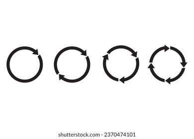 Diferentes flechas circulares de color negro, de diferente espesor. Icono de reciclaje de flecha.
