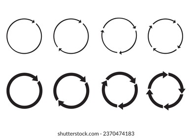Different circular arrows of black color, different thickness. Arrow recycles icon.