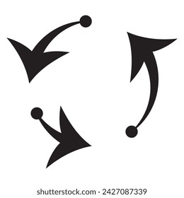 different circular arrows of black color, different thickness