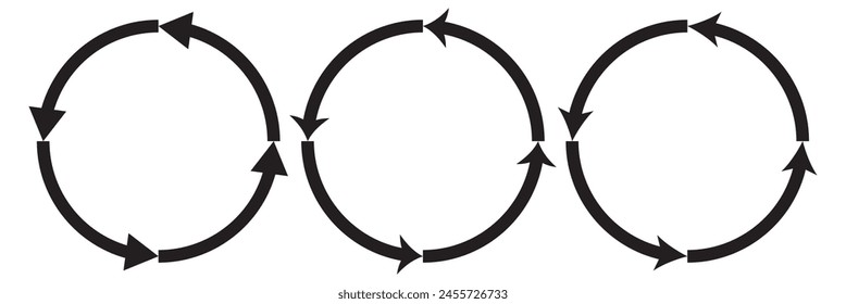 different circular arrows of black color, different thickness