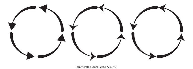 different circular arrows of black color, different thickness