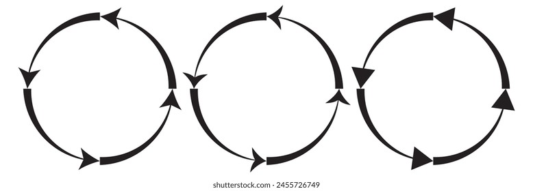 different circular arrows of black color, different thickness