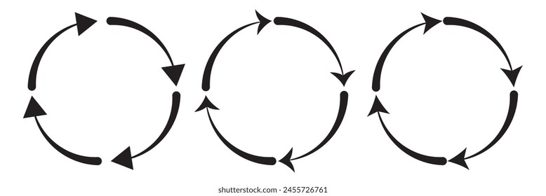 different circular arrows of black color, different thickness