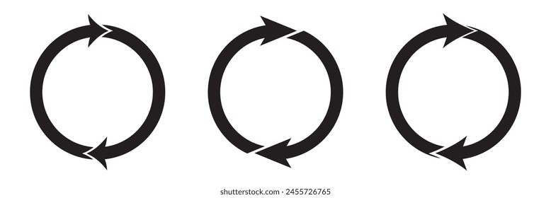 different circular arrows of black color, different thickness