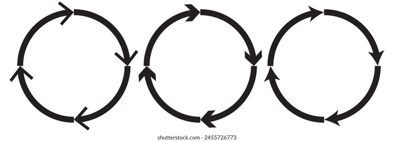 different circular arrows of black color, different thickness