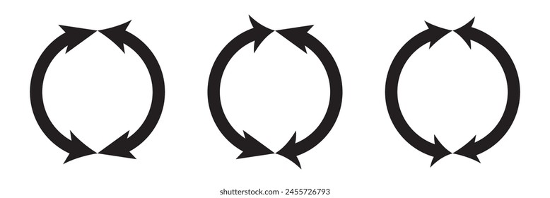 different circular arrows of black color, different thickness