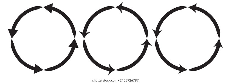 diferentes flechas circulares de color negro, diferente grosor