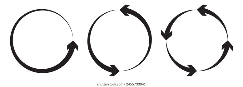 different circular arrows of black color, different thickness