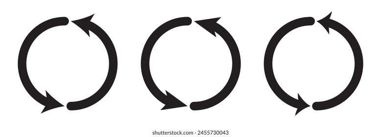 different circular arrows of black color, different thickness