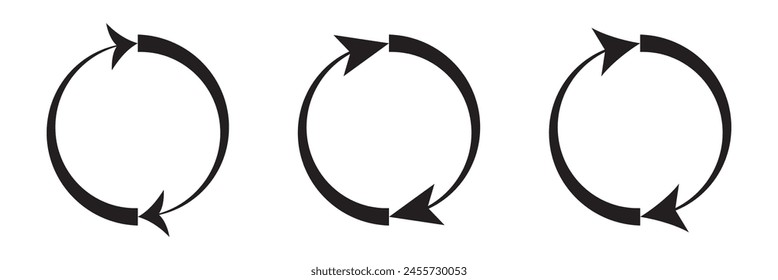 different circular arrows of black color, different thickness