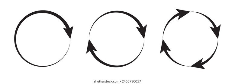 different circular arrows of black color, different thickness