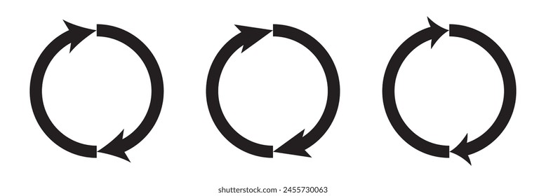 different circular arrows of black color, different thickness