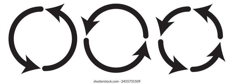 different circular arrows of black color, different thickness