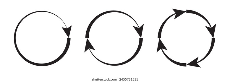 different circular arrows of black color, different thickness