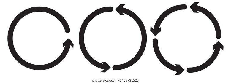 different circular arrows of black color, different thickness
