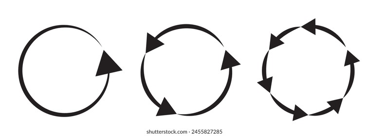 different circular arrows of black color, different thickness eps 10 