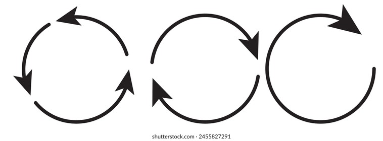 different circular arrows of black color, different thickness eps 10 
