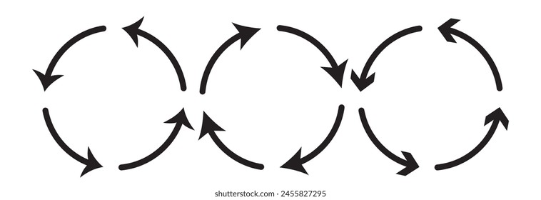 different circular arrows of black color, different thickness eps 10 