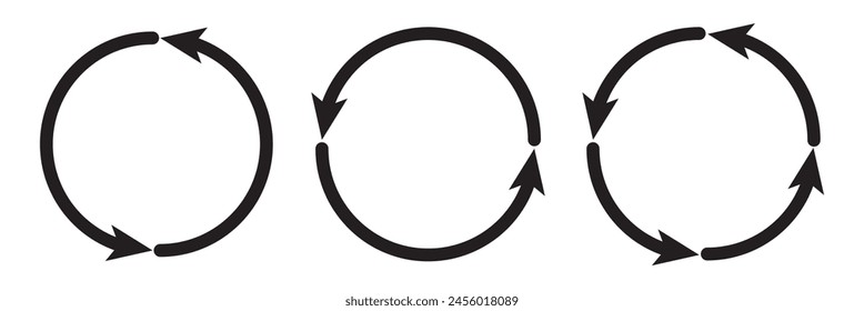 different circular arrows of black color, different thickness